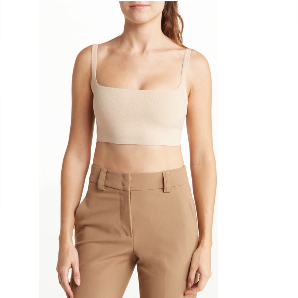 A.L.C. Sofie Bandage Stretch Knit Square Neck Bralette Crop Top Glace Tan XL NWT